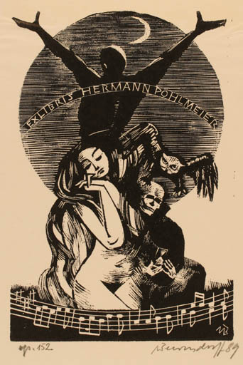 Exlibris by Ullrich Bewersdorff from Germany for Hermann Pohlmeier - Death Woman Owl 