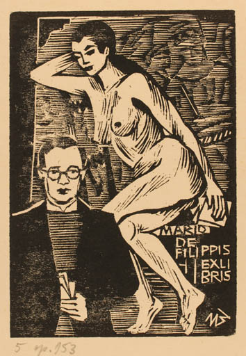 Exlibris by Ullrich Bewersdorff from Germany for Mario de Filippis - Couple 