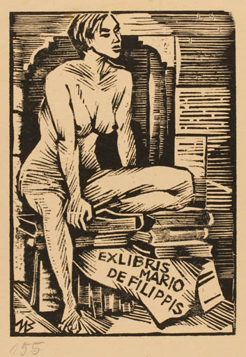 Exlibris by Ullrich Bewersdorff from Germany for Mario de Filippis - Woman Nude 