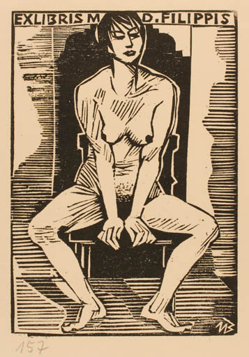 Exlibris by Ullrich Bewersdorff from Germany for Mario de Filippis - Woman Nude 