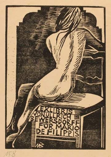 Exlibris by Ullrich Bewersdorff from Germany for Mario de Filippis - Woman 