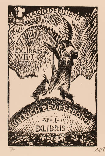 Exlibris by Ullrich Bewersdorff from Germany for Mario de Filippis - Fauna 