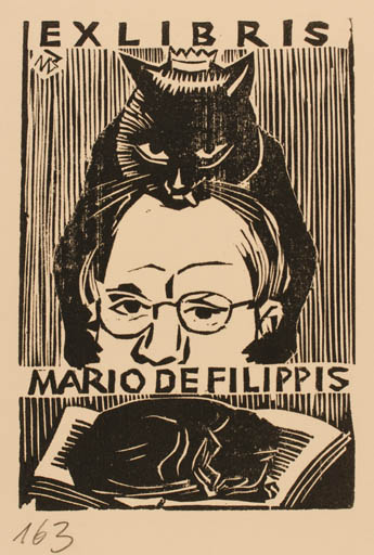 Exlibris by Ullrich Bewersdorff from Germany for Mario de Filippis - Cat Portrait 