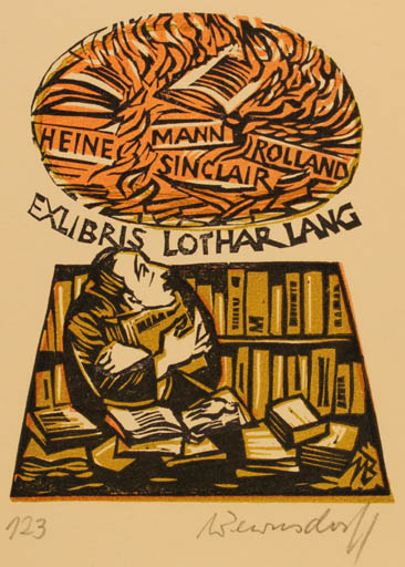 Exlibris by Ullrich Bewersdorff from Germany for Lothar Lang - Book Man 