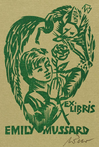 Exlibris by Ullrich Bewersdorff from Germany for Emily Mussard - Child Flower Fauna 