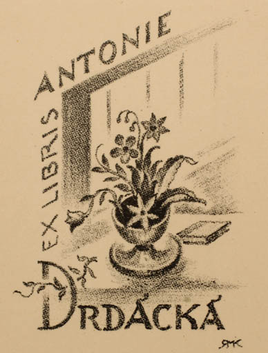 Exlibris by Ruda Kubicek from Czech Republic for Antonie Drdacka - Flower Interior Flora 