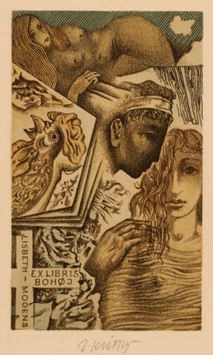 Exlibris by Bohumil Kratky from Czechoslovakia for Lisbeth og Mogens Bohøj - Surrealism 