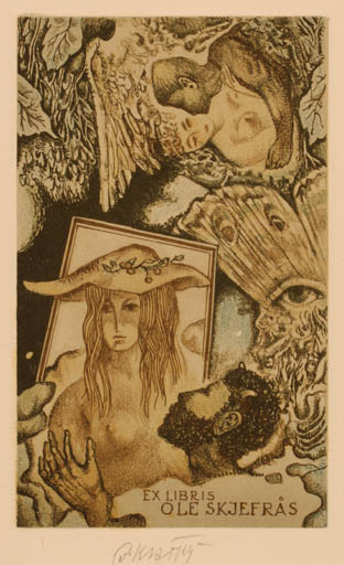 Exlibris by Bohumil Kratky from Czechoslovakia for Ole Skjefrås - Surrealism 