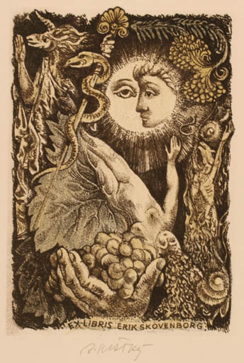 Exlibris by Bohumil Kratky from Czechoslovakia for Erik Skovenborg - Surrealism 