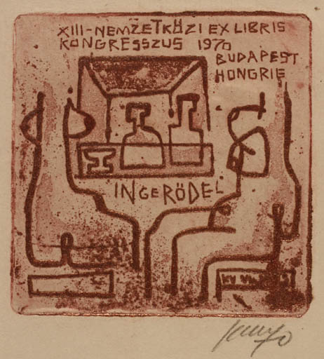 Exlibris by Vincas Kisarauskas from Lithuania for Inge Rödel - Abstract Exlibris Congress 