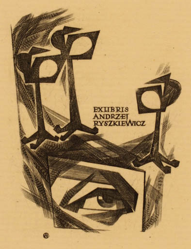 Exlibris by Wojciech Jakubowski from Poland for Andrzej Ryszkiewicz - 