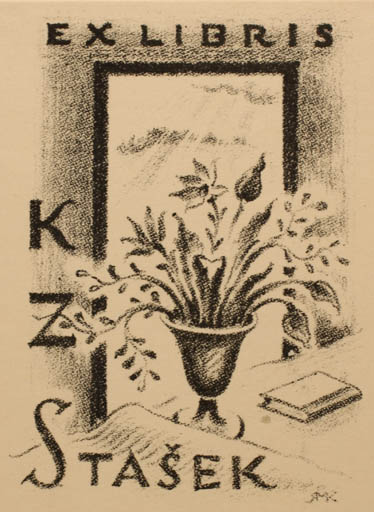 Exlibris by Ruda Kubicek from Czech Republic for K. Z. Stasek - Flower Book Flora 