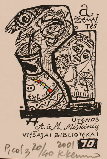 Exlibris by Klemensas Kupriunas from Lithuania for Utenos A. ir M. Miskiniu Viesoji Biblioteka - Abstract 