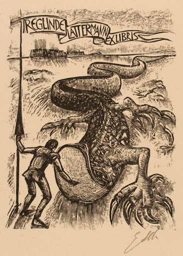 Exlibris by Eduard Albrecht-Hagen from Germany for Reglinde Lattermann - Sct.G. and the Dragon 