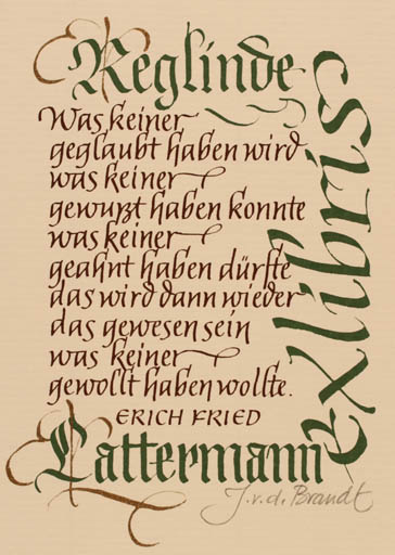 Exlibris by Joke van den Brandt from Belgium for Reglinde Lattermann - Text/Writing 