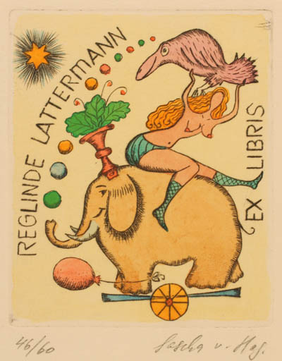 Exlibris by Sascha Hagemeister from Russia for Reglinde Lattermann - Theater/Cirkus 