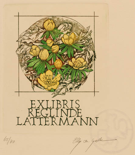 Exlibris by Elly de Koster from Netherland for Reglinde Lattermann - Flower 