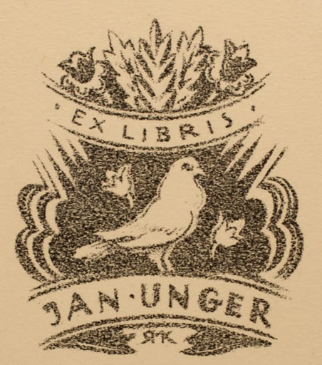 Exlibris by Ruda Kubicek from Czech Republic for Jan Unger - Bird 