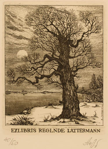 Exlibris by Andrij Woznyj from Ukraine for Reglinde Lattermann - Scenery/Landscape Tree 