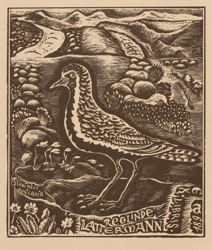 Exlibris by Helmut Arndt from Germany for Reglinde Lattermann - Bird Scenery/Landscape 