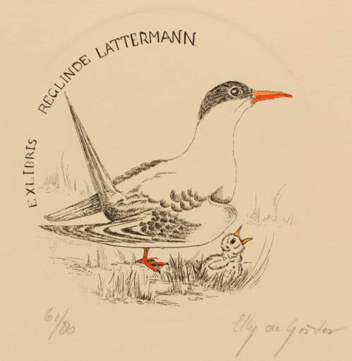 Exlibris by Elly de Koster from Netherland for Reglinde Lattermann - Bird 