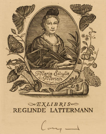 Exlibris by Oswin Volkamer from Germany for Reglinde Lattermann - Woman Butterfly 