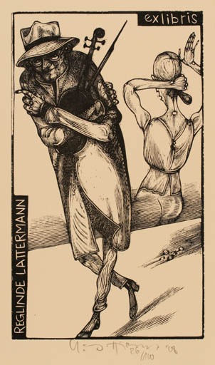 Exlibris by Karl Georg Hirsch from Germany for Reglinde Lattermann - Music Couple 