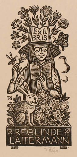 Exlibris by Wilhem Richter from Germany for Reglinde Lattermann - Book Fauna Flora Woman 