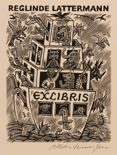 Exlibris by Antoon Vermeylen from Belgium for Reglinde Lattermann - Fauna Religion 