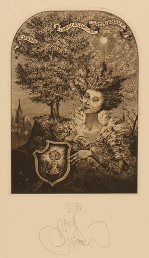 Exlibris by Konstantin Kalynovych from Ukraine for Reglinde Lattermann - Woman Tree 