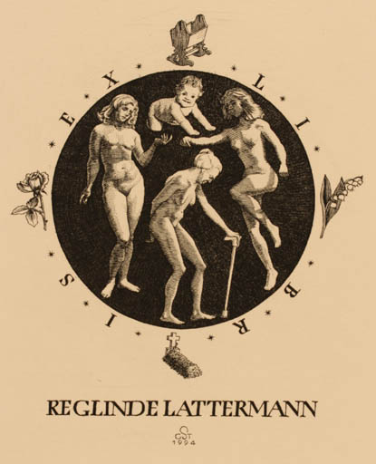 Exlibris by Gerhard Stauf from Germany for Reglinde Lattermann - Group Woman 