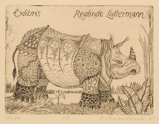 Exlibris by Erika Lewandowski from Germany for Reglinde Lattermann - Fauna 