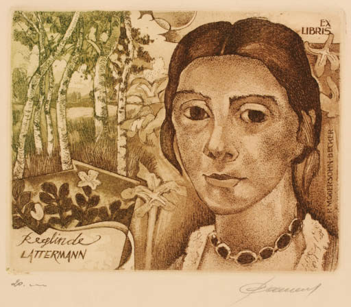 Exlibris by Hedvig Pauwels from Belgium for Reglinde Lattermann - Portrait 