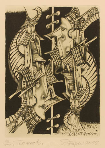 Exlibris by Sergej Hrapov from Ukraine for Reglinde Lattermann - Surrealism 