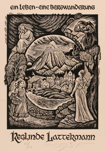 Exlibris by Denis Reutow from Russia for Reglinde Lattermann - Mountain City 