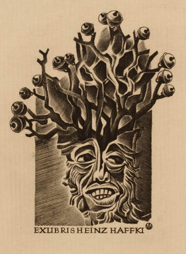 Exlibris by Wojciech Jakubowski from Poland for Heinz Haffki - Portrait Surrealism 