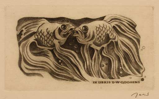 Exlibris by Wojciech Jakubowski from Poland for D. W. Goosens - Fauna Fish 