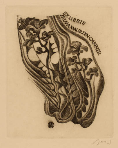 Exlibris by Wojciech Jakubowski from Poland for Zelma Maureen Gartner - Flower 