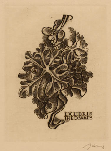 Exlibris by Wojciech Jakubowski from Poland for Theo Maes - Wine 