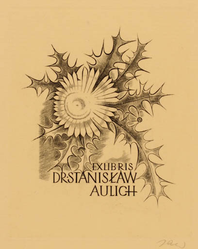 Exlibris by Wojciech Jakubowski from Poland for Dr. Stanislaw Aulich - Flower Flora 