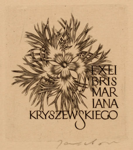 Exlibris by Wojciech Jakubowski from Poland for Mariana Kryszewskiego - Flower Flora 