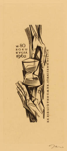 Exlibris by Wojciech Jakubowski from Poland for Dr. Stanislaw Aulich - Hand(s) 