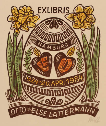 Exlibris by Hermann Huffert from Germany for Otto - Lattermann, Reglinde Lattermann - Flower 