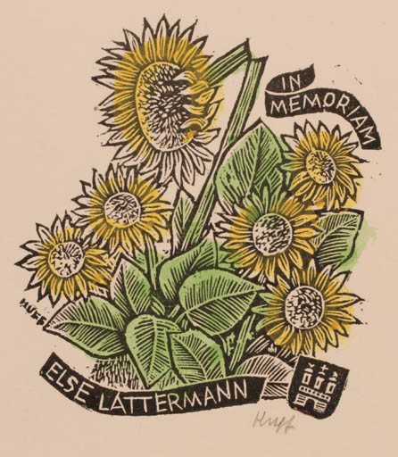 Exlibris by Hermann Huffert from Germany for Else Lattermann - Flower 