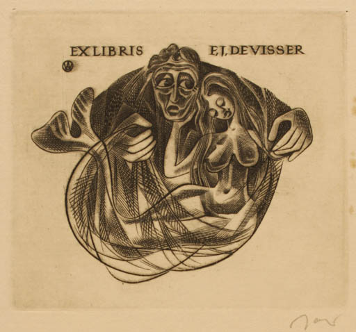 Exlibris by Wojciech Jakubowski from Poland for F. J. de Visser - Fable Animal Mermaid Mythology 