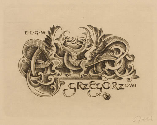 Exlibris by Wojciech Jakubowski from Poland for Grzegorz ? - Fable Animal 