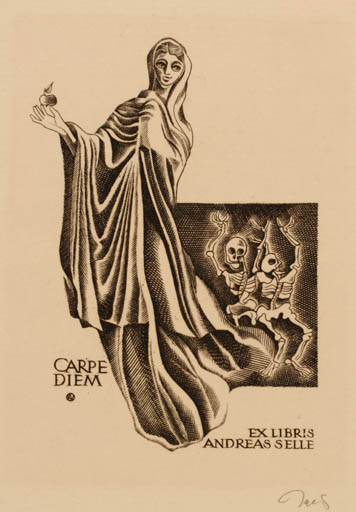 Exlibris by Wojciech Jakubowski from Poland for Andreas Selle - Death Woman 