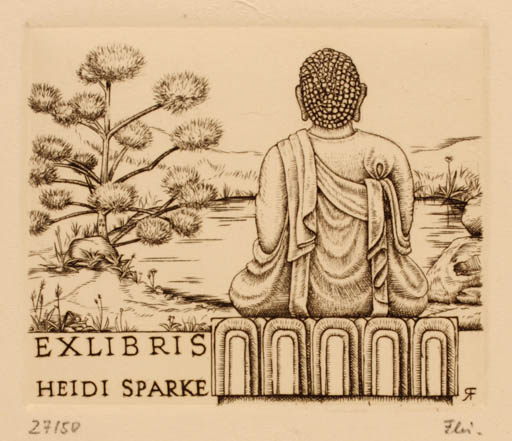 Exlibris by Rolf Fleischmann from Germany for Heidi & Horst Sparke - Scenery/Landscape Oriental Religion 