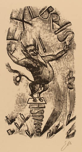 Exlibris by Eduard Albrecht-Hagen from Germany for Heidi & Horst Sparke - Devil 