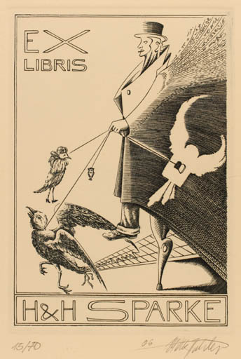 Exlibris by Ulrich Karlkurt Köhler from Germany for Heidi & Horst Sparke - Bird Man 